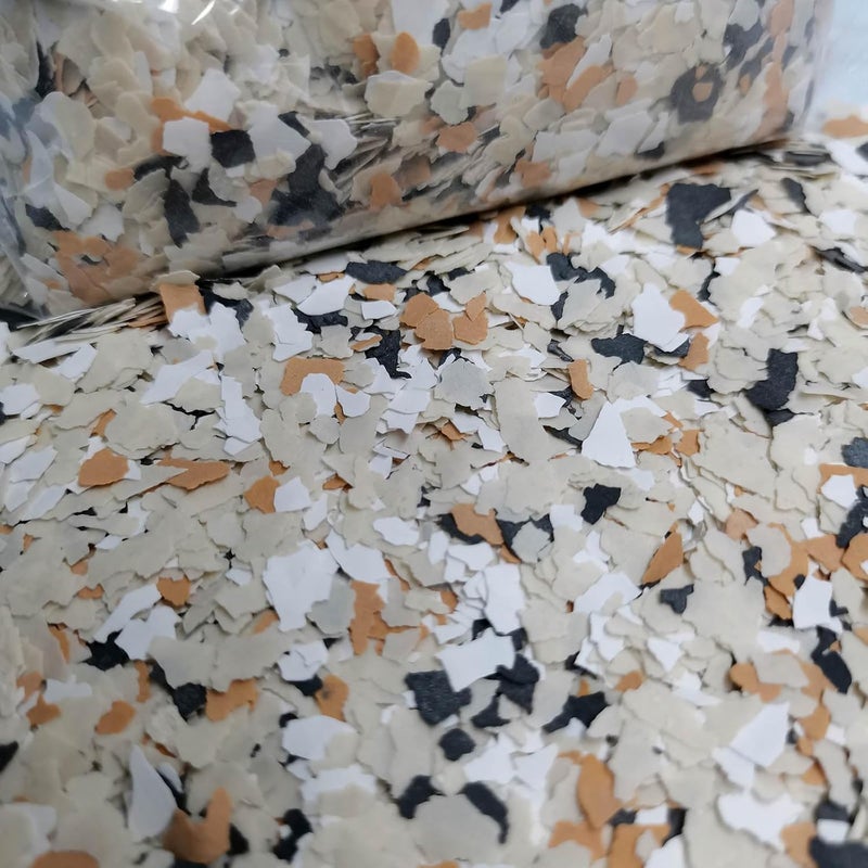 Alkrogiha Epoxy Flakes for Flooring, 450G Decorative Color Chips for Concrete, Epoxy Resin and Countertops, Durable - Black, White, Faint Yellow, Khaki - Image 1